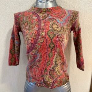Talbots Multicolor Paisley Cashmere Crewneck Sweater